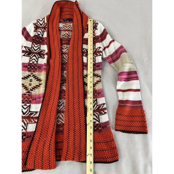 BCBG MAXAZRIA Women's S Open Sweater Cardigan Red-Orange White Southwest Western - Picture 6 of 11